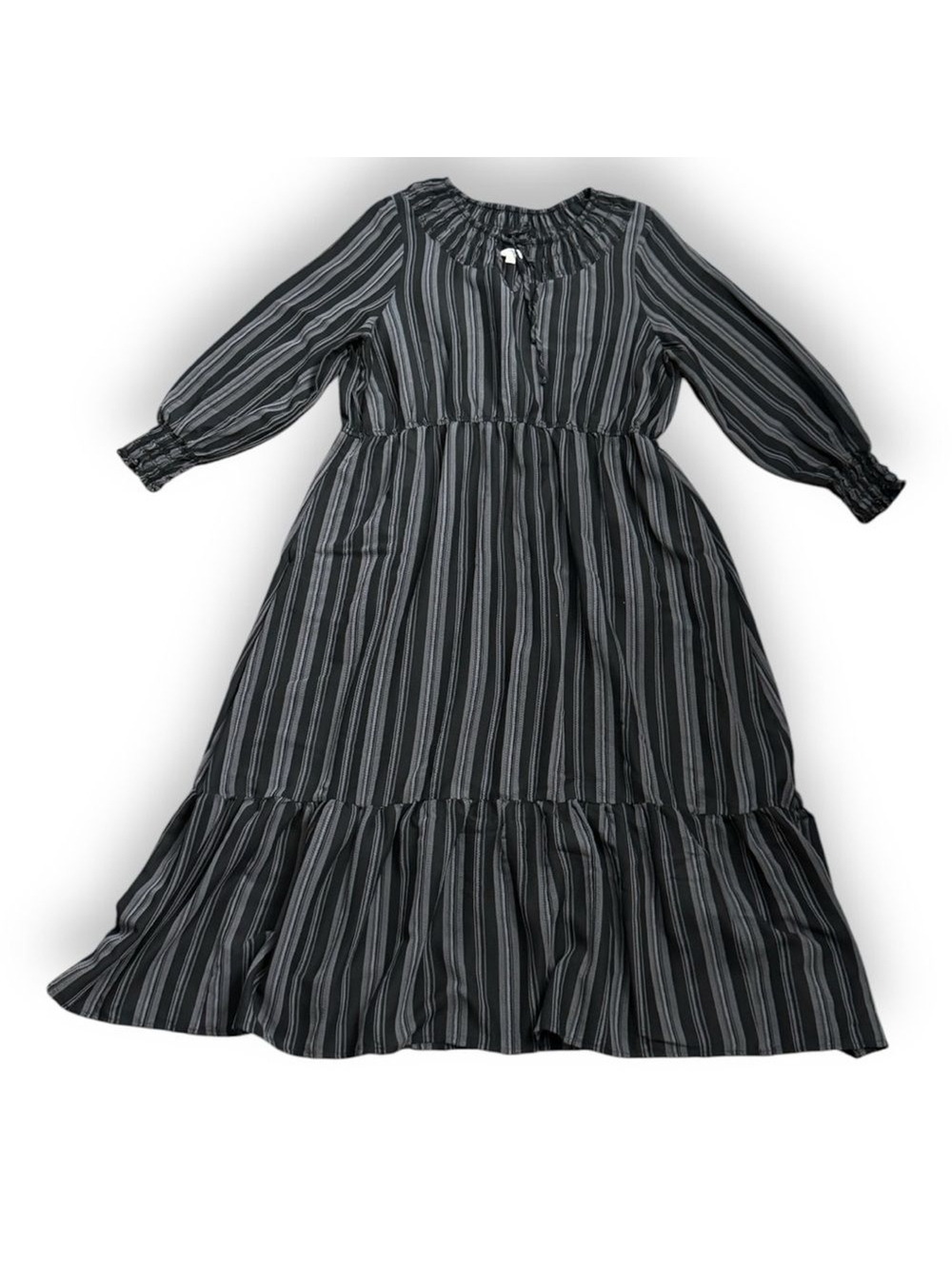 Terra & Sky Long Sleeve Peasant Maxi Dress Black Stripes Boho Women’s Size 1X